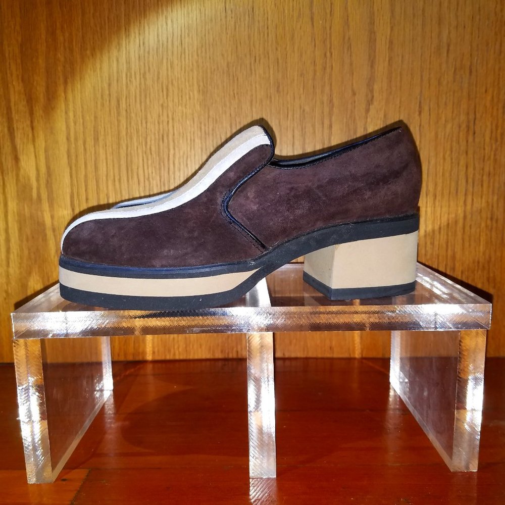 Hush Puppies Shoes 90s Brown Racing Stripe Suede Platform Chunky Heels Retro